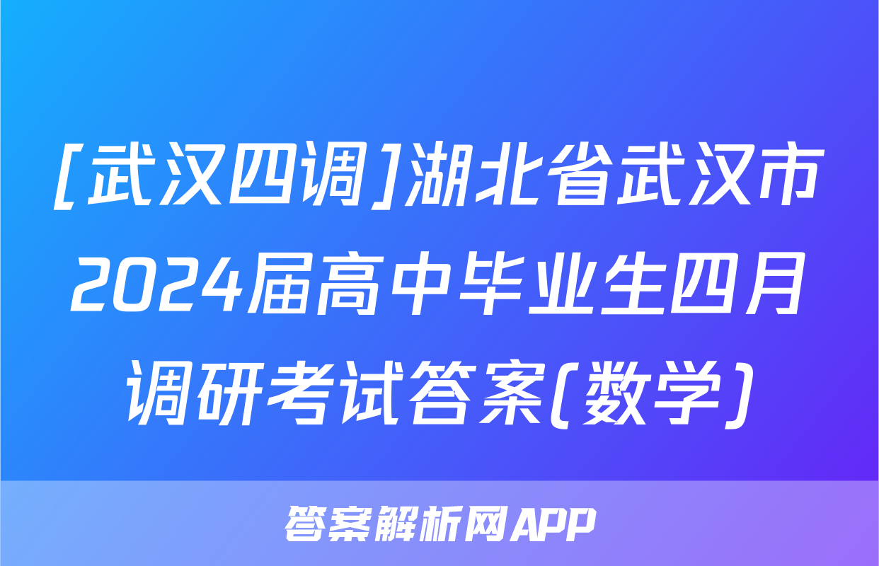 [武汉四调]湖北省武汉市2024届高中毕业生四月调研考试答案(数学)