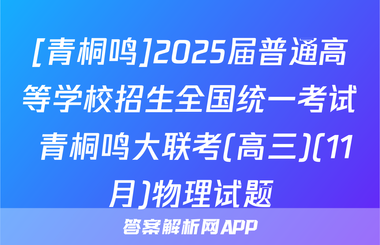 [青桐鸣]2025届普通高等学校招生全国统一考试 青桐鸣大联考(高三)(11月)物理试题