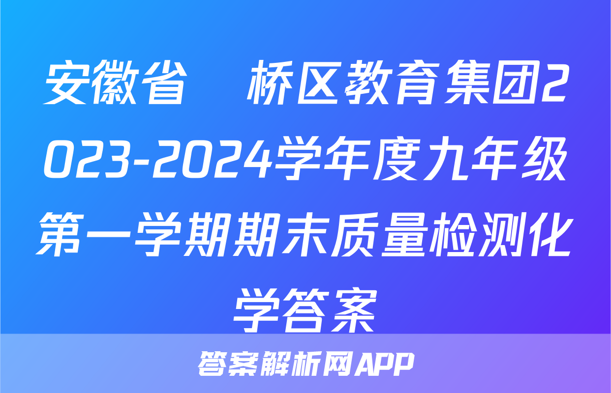 安徽省埇桥区教育集团2023-2024学年度九年级第一学期期末质量检测化学答案