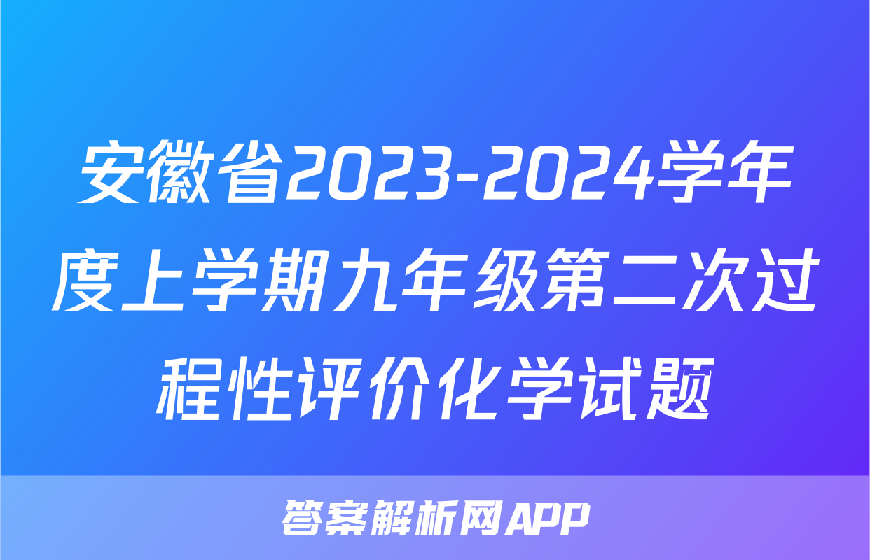 安徽省2023-2024学年度上学期九年级第二次过程性评价化学试题
