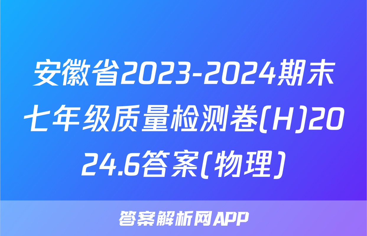 安徽省2023-2024期末七年级质量检测卷(H)2024.6答案(物理)