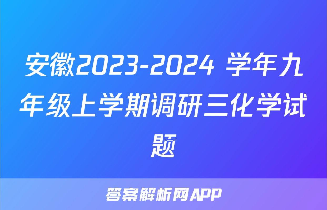 安徽2023-2024 学年九年级上学期调研三化学试题