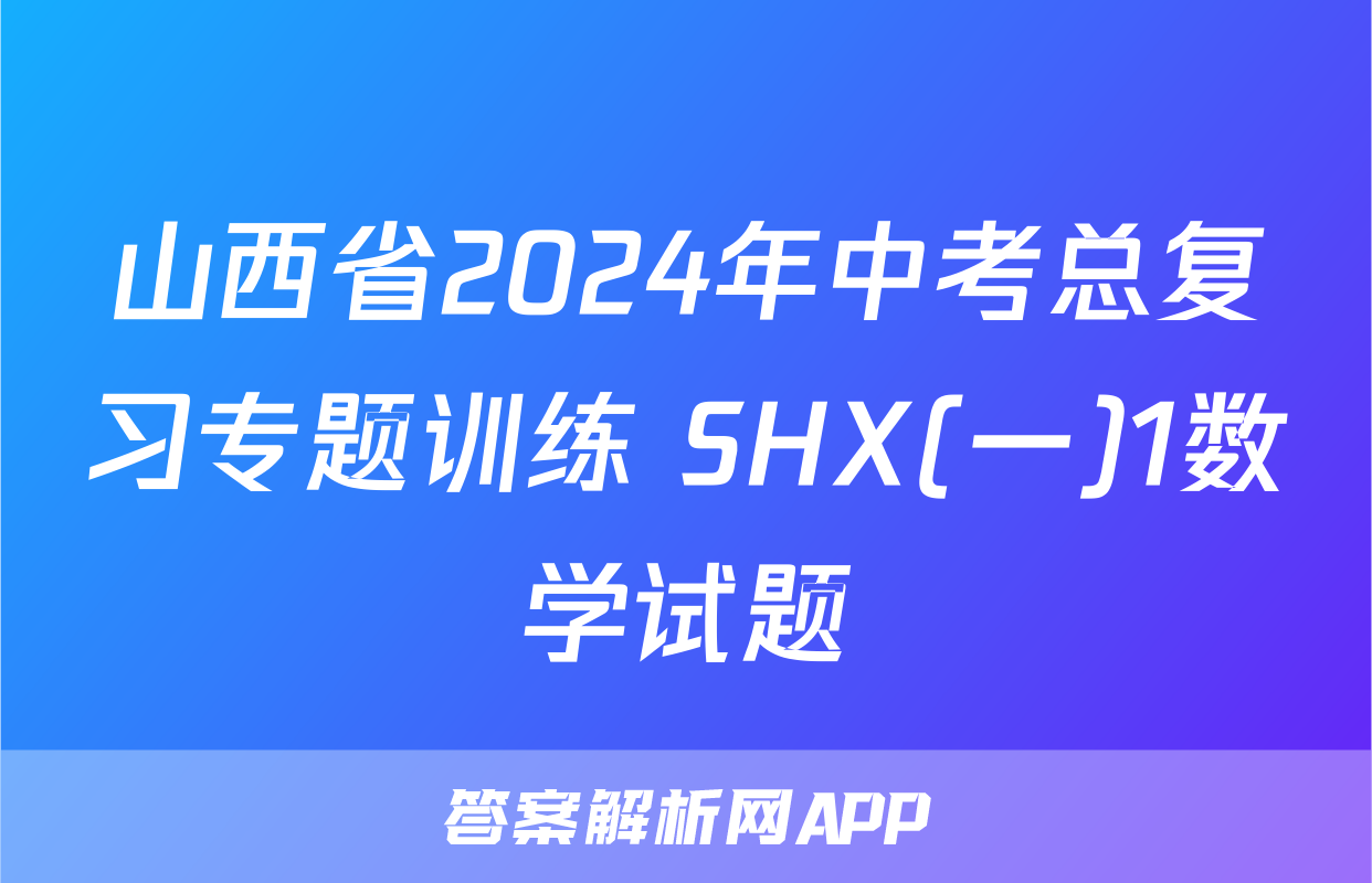 山西省2024年中考总复习专题训练 SHX(一)1数学试题