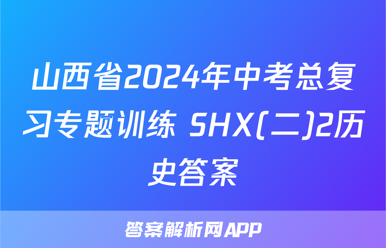 山西省2024年中考总复习专题训练 SHX(二)2历史答案