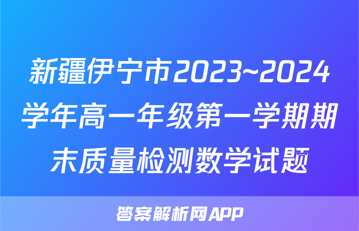 新疆伊宁市2023~2024学年高一年级第一学期期末质量检测数学试题