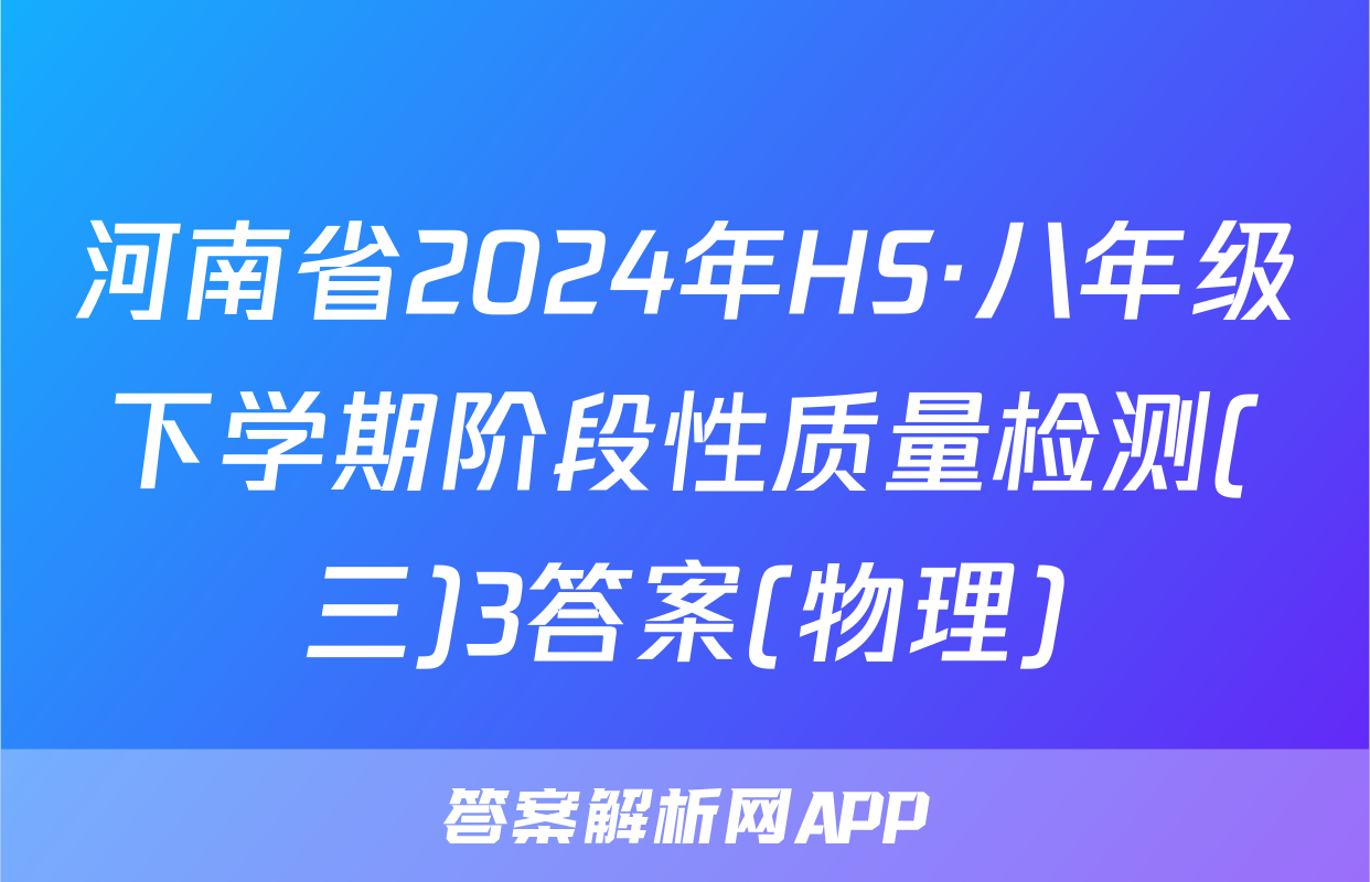 河南省2024年HS·八年级下学期阶段性质量检测(三)3答案(物理)