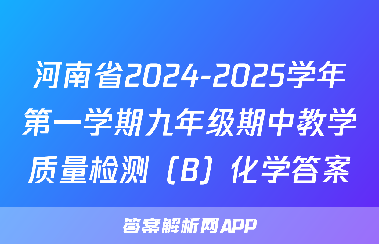 河南省2024-2025学年第一学期九年级期中教学质量检测（B）化学答案