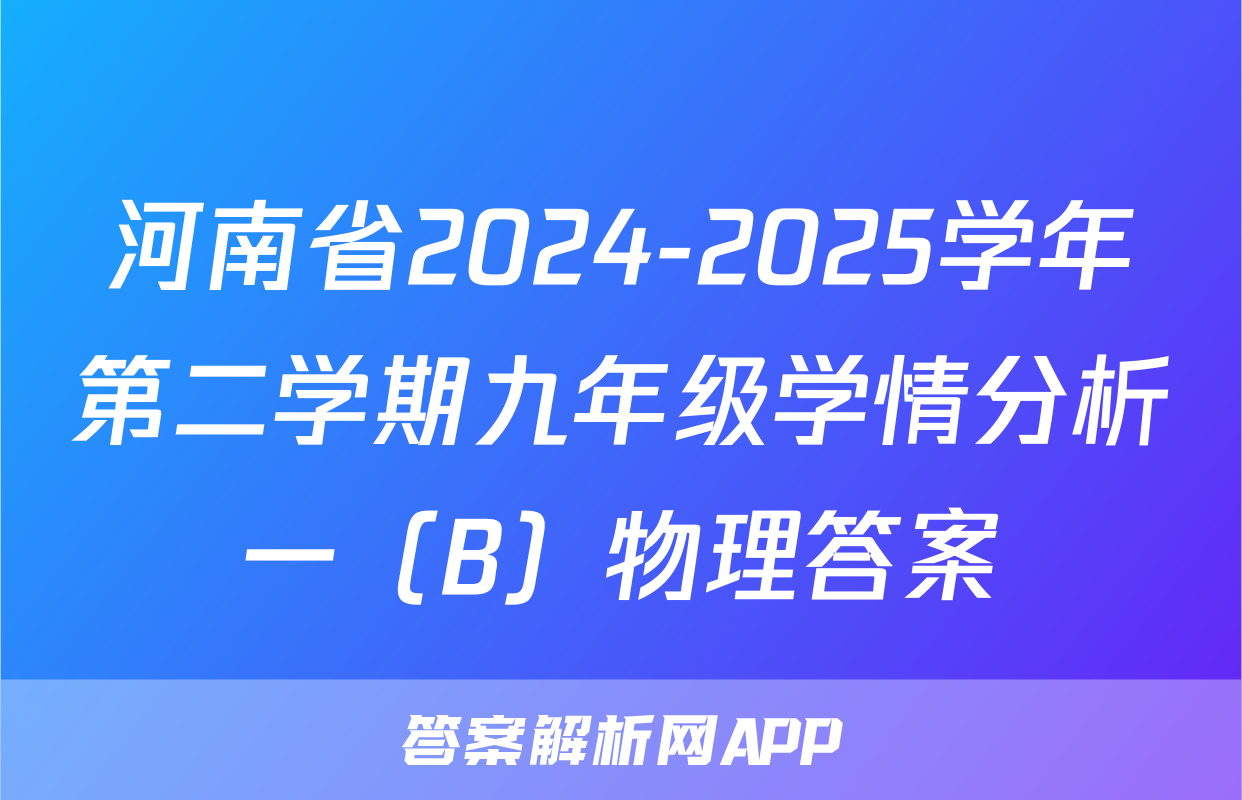 河南省2024-2025学年第二学期九年级学情分析一（B）物理答案