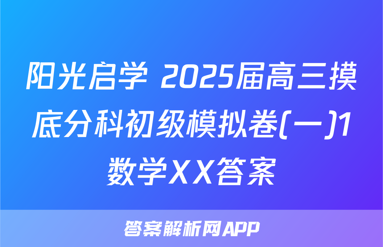 阳光启学 2025届高三摸底分科初级模拟卷(一)1数学XX答案