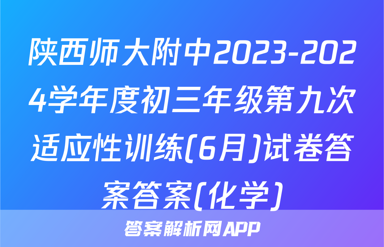 陕西师大附中2023-2024学年度初三年级第九次适应性训练(6月)试卷答案答案(化学)