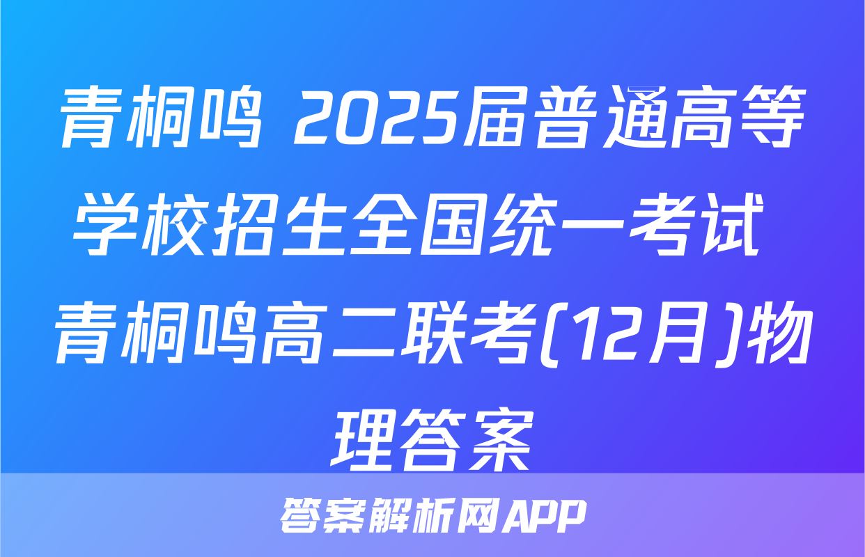 青桐鸣 2025届普通高等学校招生全国统一考试 青桐鸣高二联考(12月)物理答案
