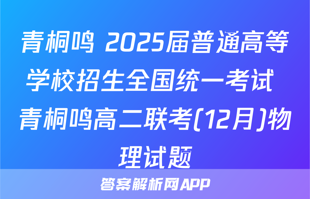 青桐鸣 2025届普通高等学校招生全国统一考试 青桐鸣高二联考(12月)物理试题